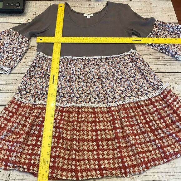 Umgee Womens Tiered Mix Print Floral Boho Tunic Mini Dress Size Small - Picture 8 of 14